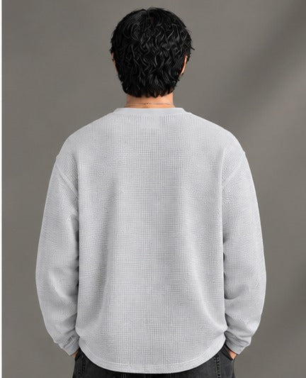 Oversized Henley Full Sleeve Tee - Grey