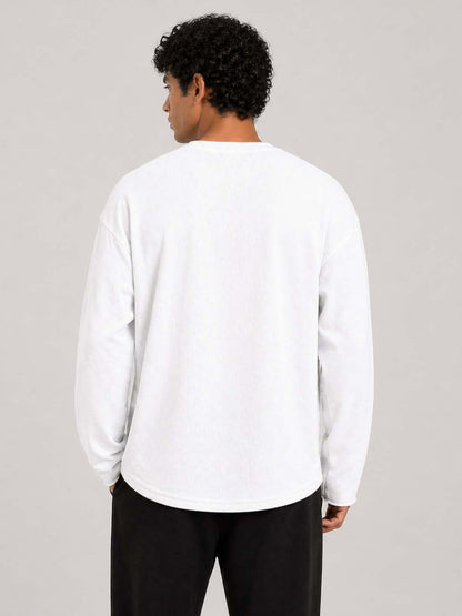 Oversized Waffle Knit Full Sleeve Tee - White