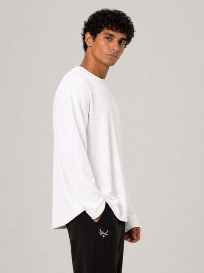 Oversized Waffle Knit Full Sleeve Tee - White