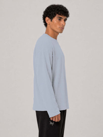 Oversized Waffle Knit Full Sleeve Tee -Grey