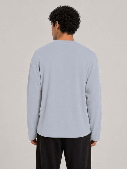 Oversized Waffle Knit Full Sleeve Tee -Grey