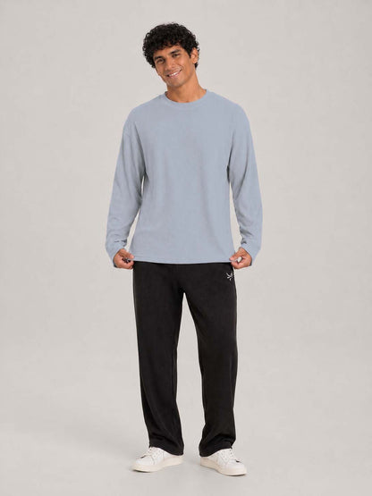 Oversized Waffle Knit Full Sleeve Tee -Grey