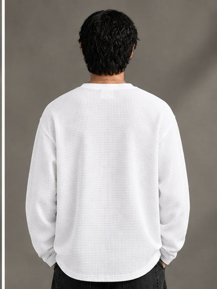 Oversized Henley Full Sleeve Tee - White