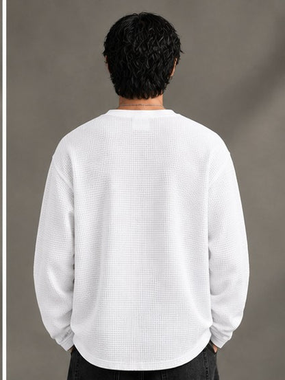 Oversized Henley Full Sleeve Tee - White