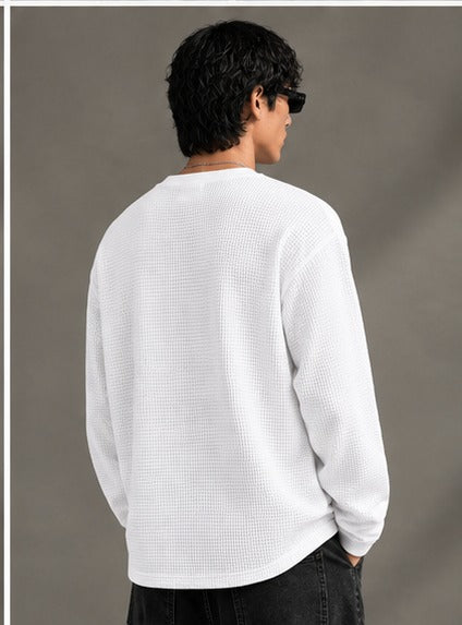 Oversized Henley Full Sleeve Tee - White
