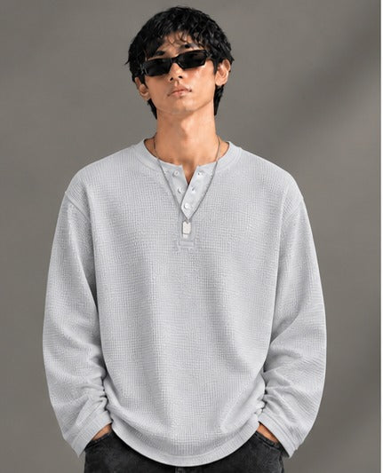 Oversized Henley Full Sleeve Tee - Grey