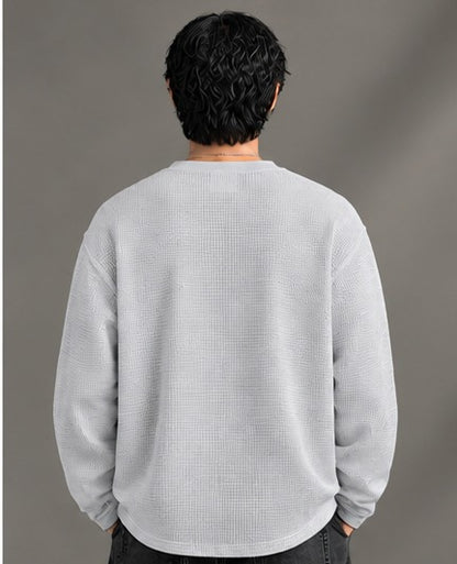 Oversized Henley Full Sleeve Tee - Grey