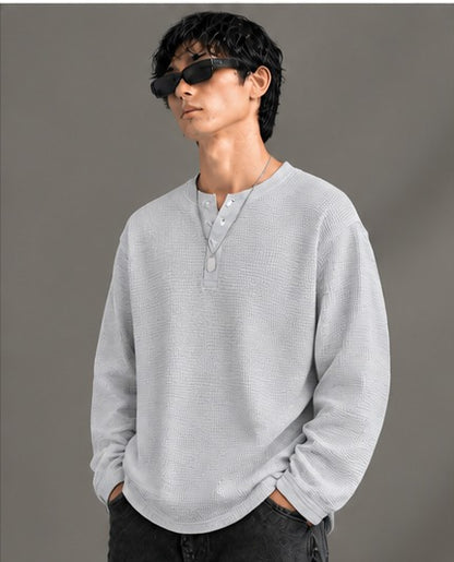 Oversized Henley Full Sleeve Tee - Grey