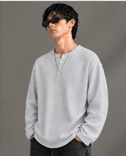 Oversized Henley Full Sleeve Tee - Grey