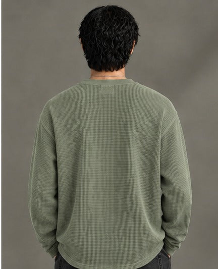 Oversized Henley Full Sleeve Tee - Green