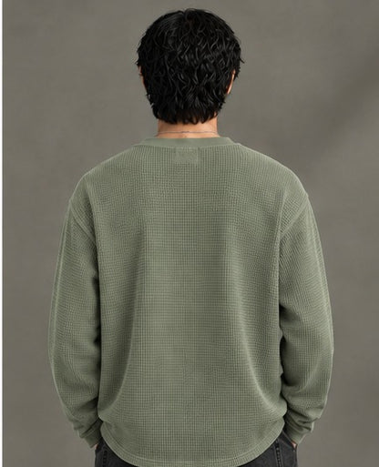 Oversized Henley Full Sleeve Tee - Green