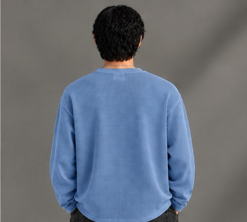 Oversized Henley Full Sleeve Tee - Blue