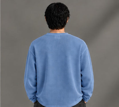 Oversized Henley Full Sleeve Tee - Blue